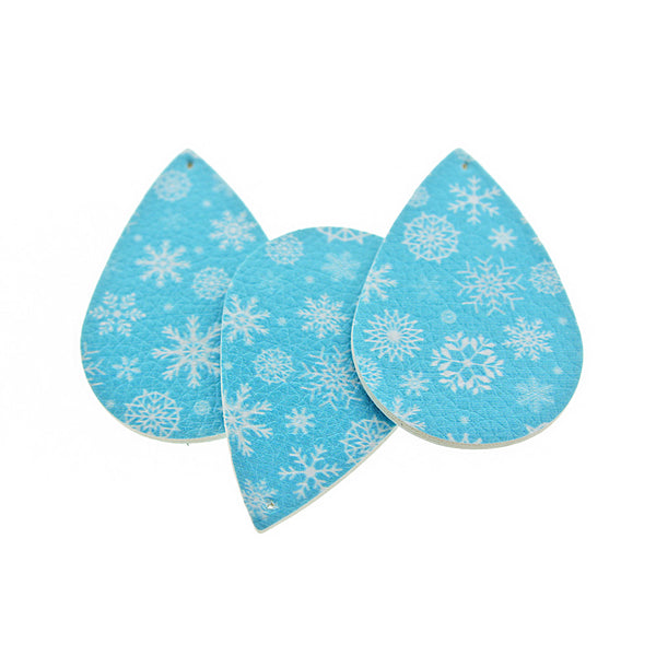 Pendentifs en forme de larme en similicuir - Flocon de neige bleu - 4 pièces - LP086