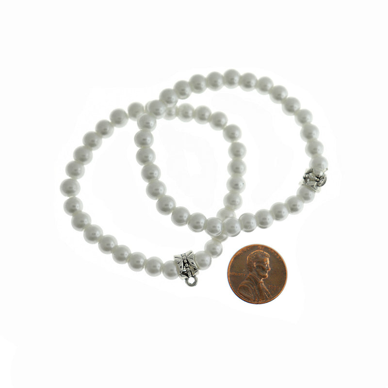Bracelets de perles de verre rondes 48 mm - Bélière argentée antique - 5 bracelets - N278