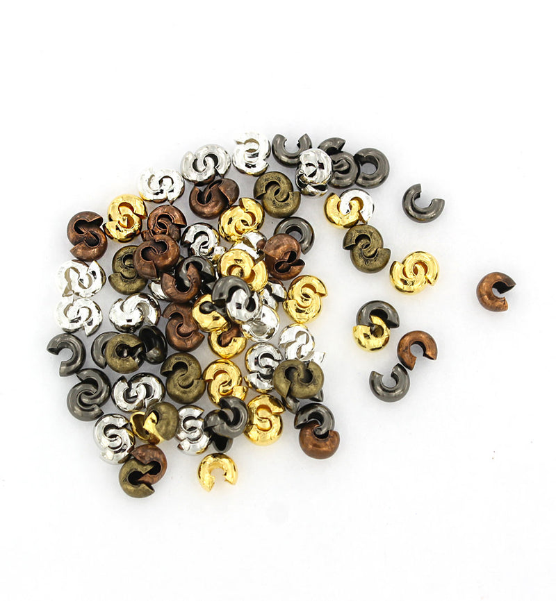 Assorted Finishes Crimp Bead Covers - 5mm Open, 4mm Closed - 50 Pieces - FD374
