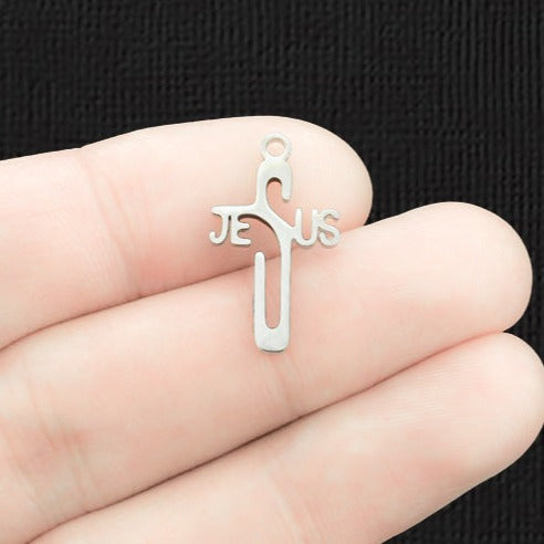 10 Jesus Cross Stainless Steel Charms - SSP548