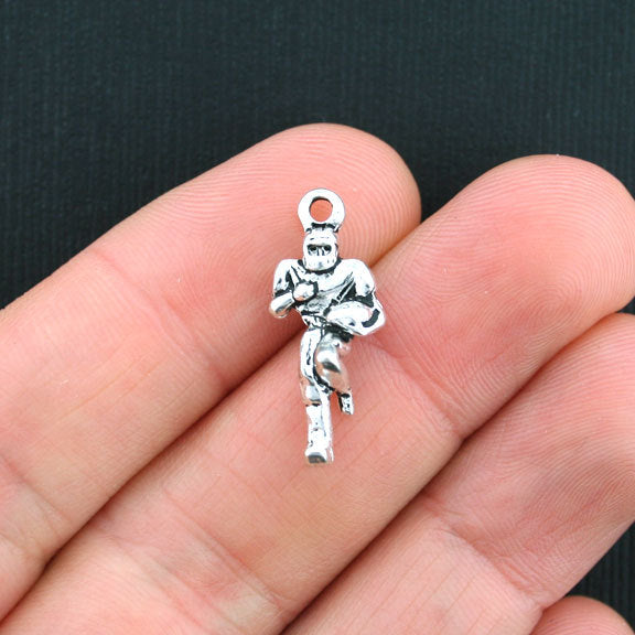 4 Football Player Antique Silver Tone Charms 2 Sided - SC3597