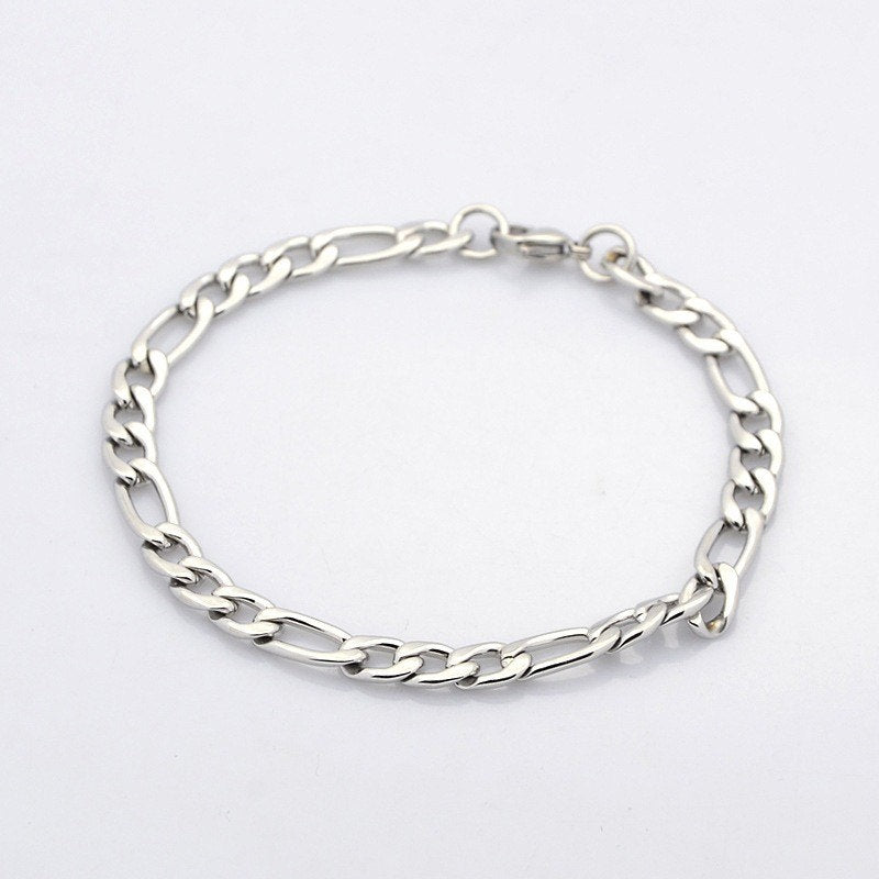 Stainless Steel Figaro Chain Bracelet 7.4" - 6mm - 1 Bracelet - N088