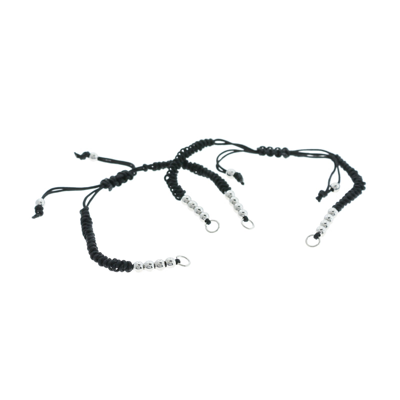 Base de bracelet de connecteur réglable en nylon noir avec perles d'espacement en laiton 4.5-8.5"- 4mm - 1 bracelet - N028-A