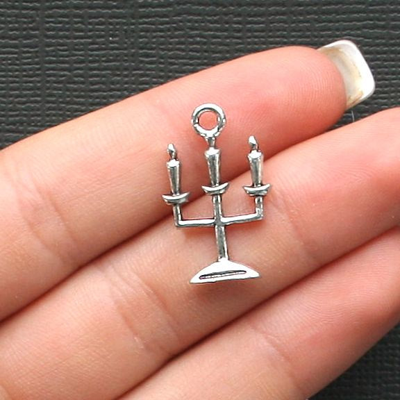 6 Candlestick Antique Silver Tone Charms - SC1311