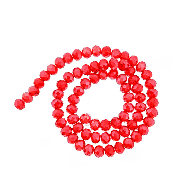 Perles de Verre à Facettes 6mm x 4mm - Rouge Feu Galvanisé - 1 Rang 95 Perles - BD2359