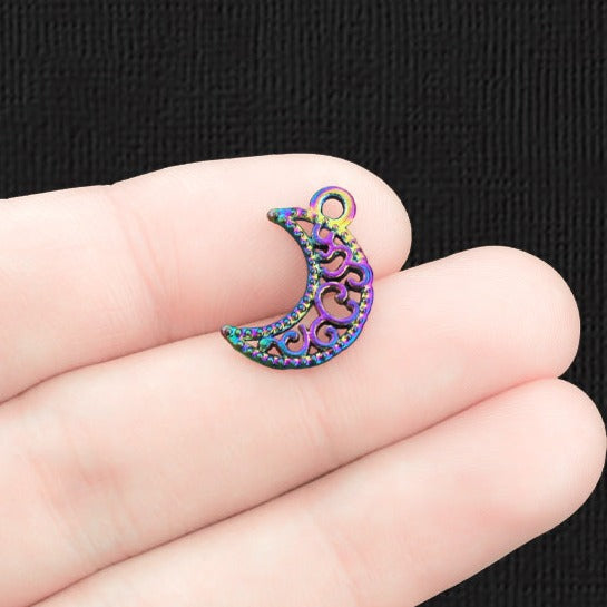 4 Crescent Moon Rainbow Electroplated Enamel Charms - E1279
