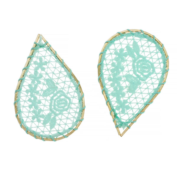 2 pendentifs en forme de larme de rose tissé turquoise - TSP243