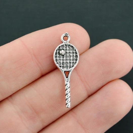 8 Tennis Racket Antique Silver Tone Charms 2 Sided - SC3419
