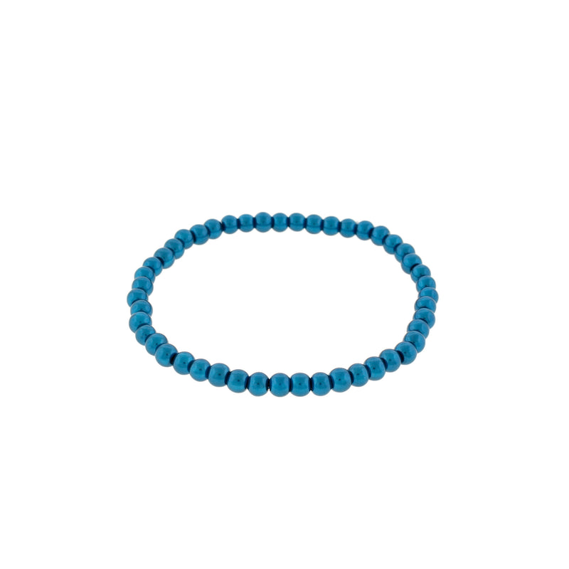 Round Glass Bead Bracelet 4mm - 55mm - Marine Blue - 1 Bracelet - BB135