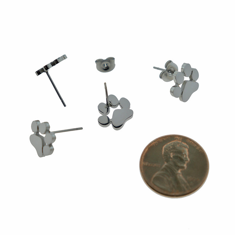 Boucles d'oreilles en acier inoxydable avec patte de chien - 9,8 mm x 11 mm x 13 mm - 2 pièces 1 paire - Z1354