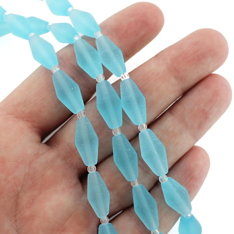 Bicone Cultured Sea Glass Beads 17mm x 8mm - Frosted Turquoise - 1 Strand 11 Beads - U143