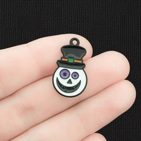 4 Halloween Face Black Enamel Charms - E1367