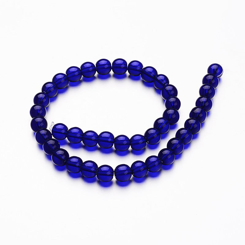 Perles de Verre Rondes 6mm - Bleu Foncé - 1 Rang 50 Perles - BD1094