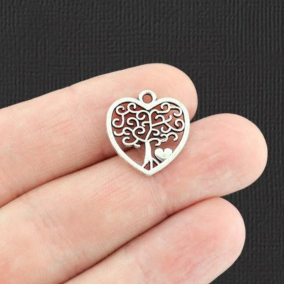 BULK 50 Heart Tree of Life Antique Silver Tone Charms 2 Sided - SC4053