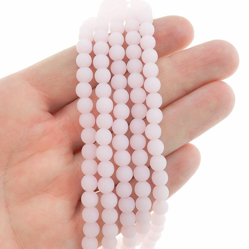 Round Cultured Sea Glass Beads 6mm - Frosted Pink - 1 Strand 32 Beads - U213