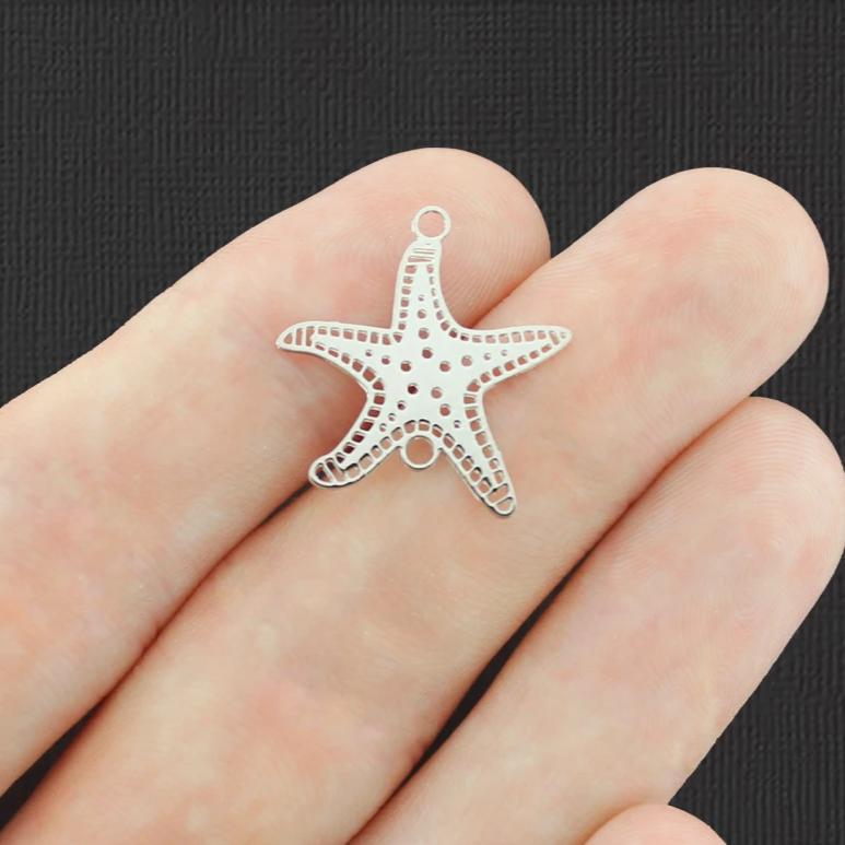 5 Filigree Starfish Connector Silver Tone Charms 2 Sided - SC6966