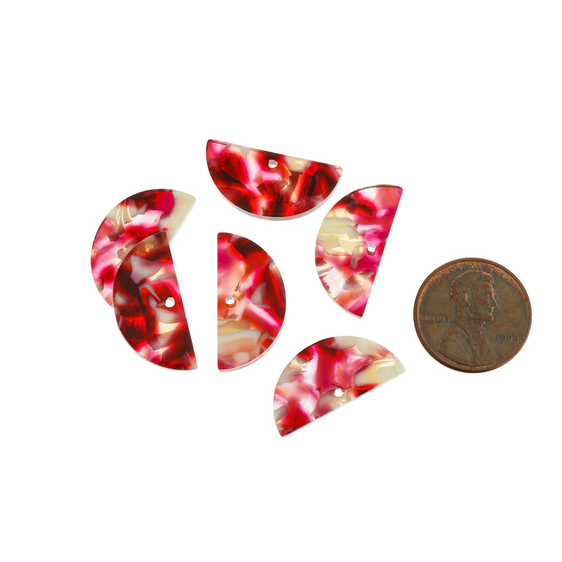 4 Semi Circle Raspberry Marble Resin Charms - K067