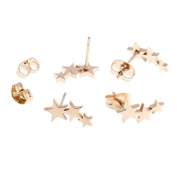 Rose Gold Stainless Steel Earrings - Star Studs - 12mm x 6mm - 2 Pieces 1 Pair - ER371