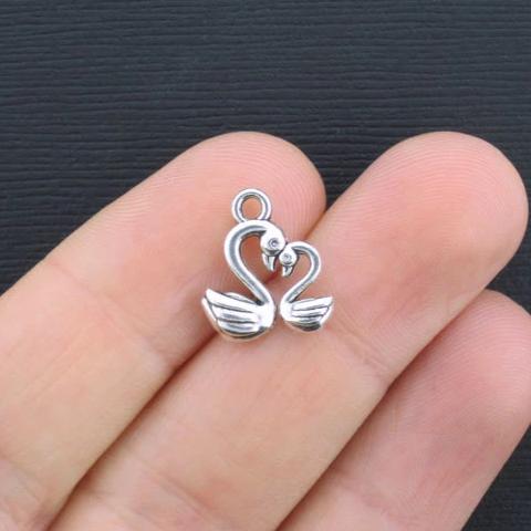BULK 50 Swan Antique Silver Tone Charms 2 Sided - SC2583