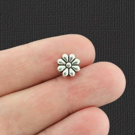 Daisy Spacer Beads 9mm - Antique Silver Tone - 15 Beads - SC2871