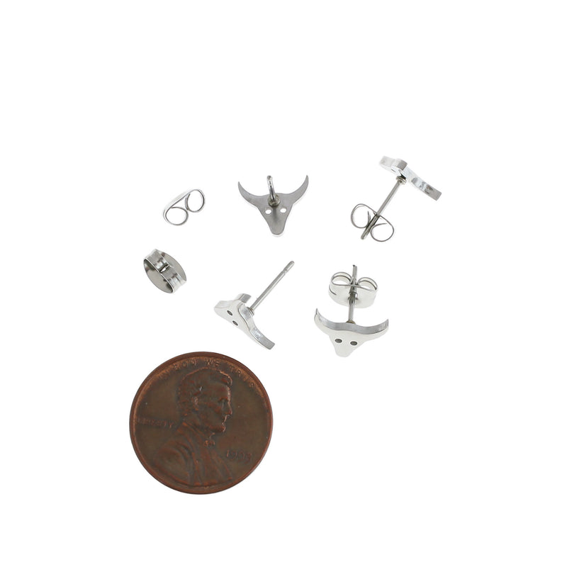 Stainless Steel Earrings - Bull Studs - 10mm x 8mm - 2 Pieces 1 Pair - ER416