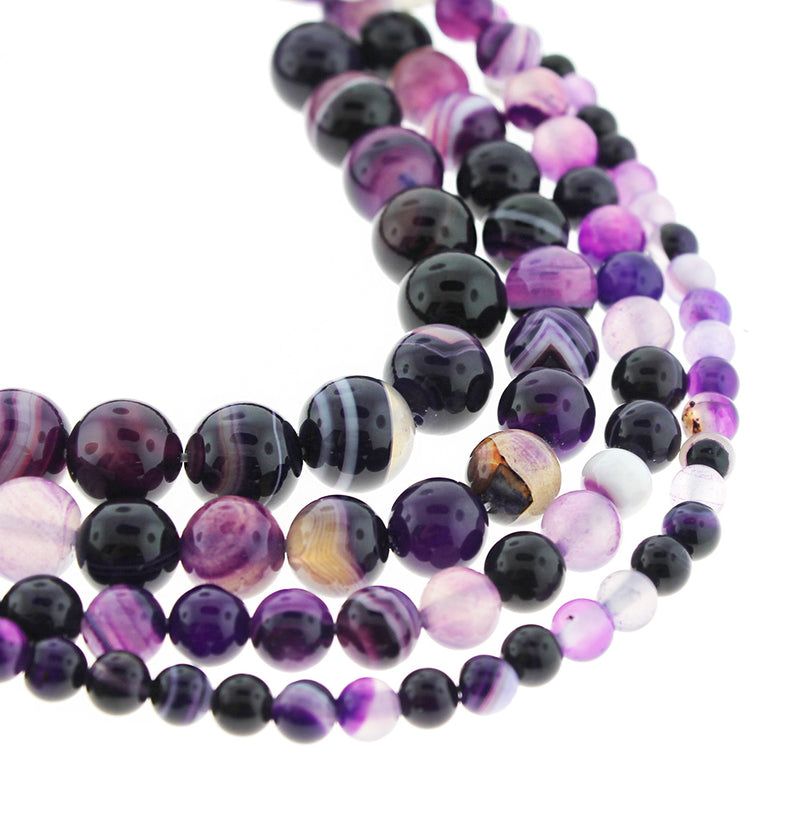 Round Natural Lace Agate Beads 6mm -12mm - Choose Your Size - Amethyst Purple Marble - 1 Full 15.5" Strand - BD1862