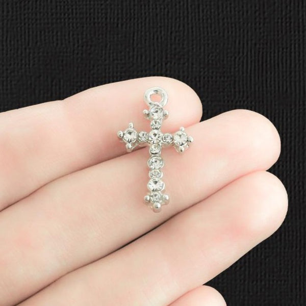 4 Cross Silver Tone Charms With Inset Rhinestones - SC2656