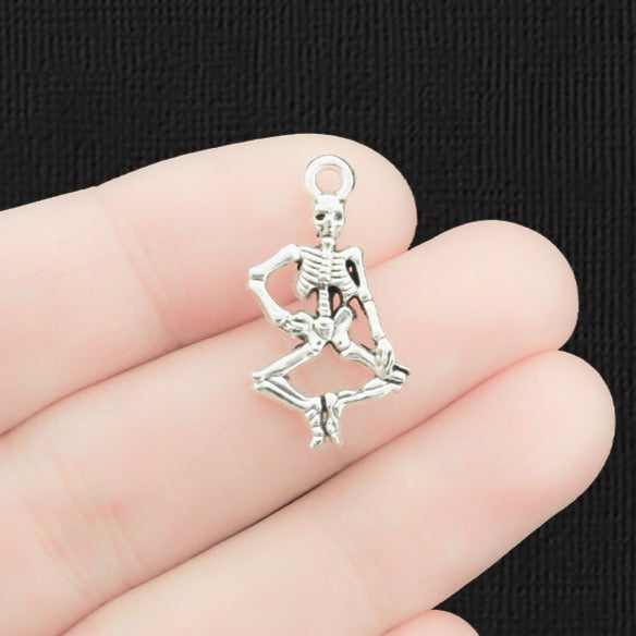 10 Skeleton Antique Silver Tone Charms 2 Sided - SC1776