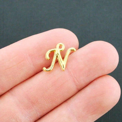 6 Letter N Antique Gold Tone Charms - GC751