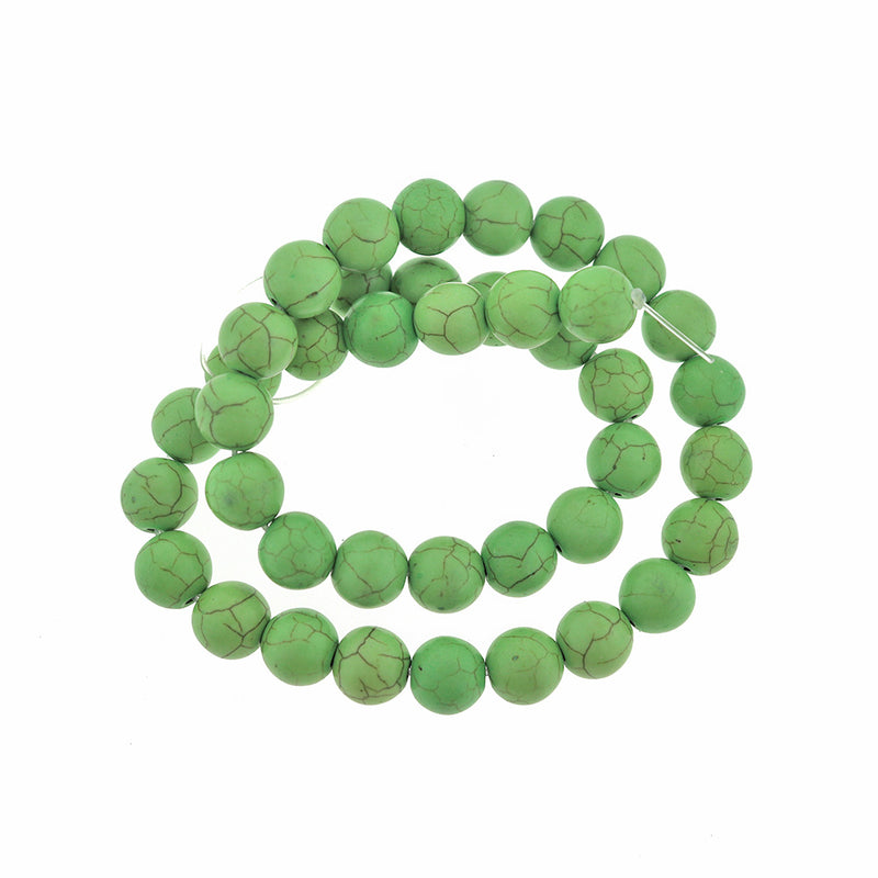 Round Gemstone Beads 10mm - Green and Black Marble - 1 Strand 40 Beads - BD1955
