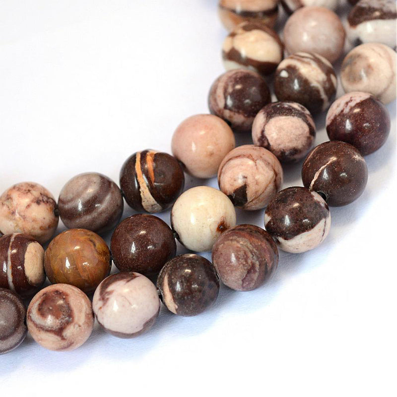 Round Natural Zebra Jasper Beads 8mm - Chocolate Brown Marble - 1 Strand 47 Beads - BD1340