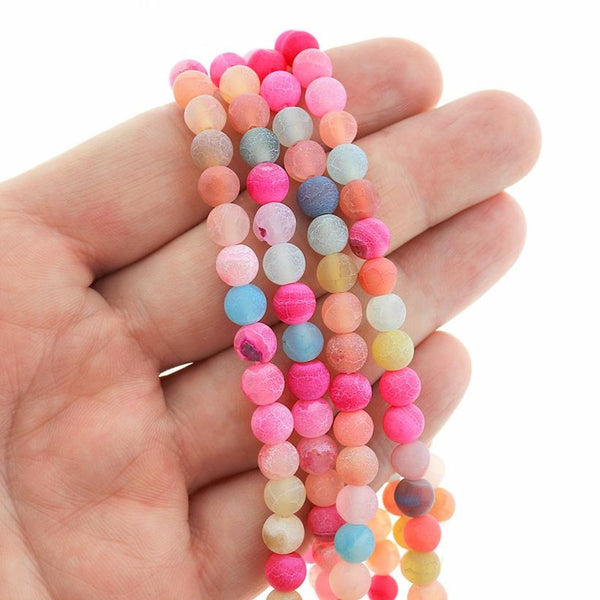 Round Natural Agate Beads 6mm - Assorted Rainbow Weathered Crackle - 1 Strand 64 Beads - BD2321
