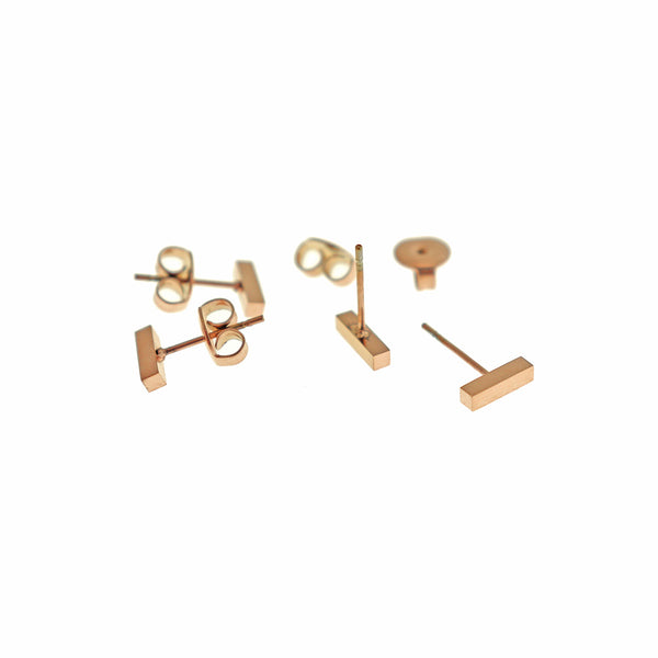 Rose Gold Tone Stainless Steel Earrings - Bar Studs - 8mm x 3mm - 2 Pieces 1 Pair - ER797