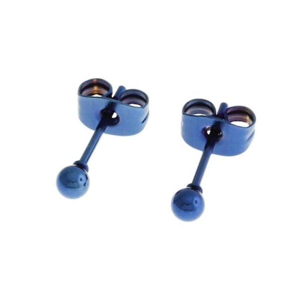 Blue Stainless Steel Earrings - Ball Studs - 11mm x 3mm - 2 Pieces 1 Pair - ER216