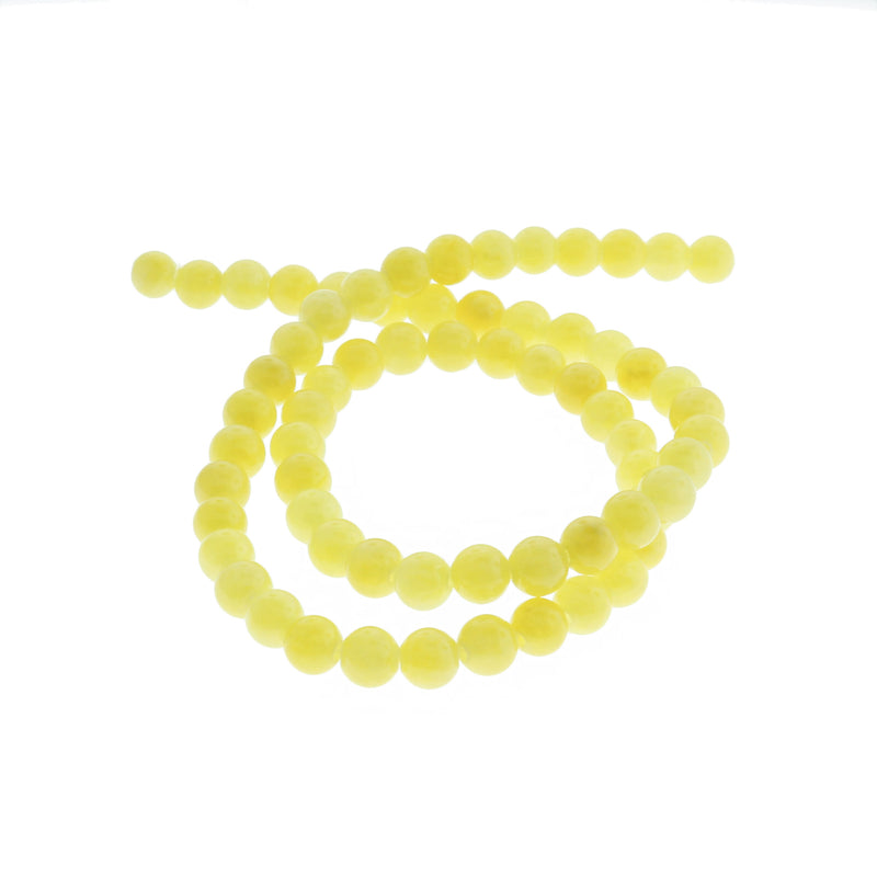 Perles Imitation Jade Rondes 6mm - Jaune Soleil - 1 Rang 69 Perles - BD1499