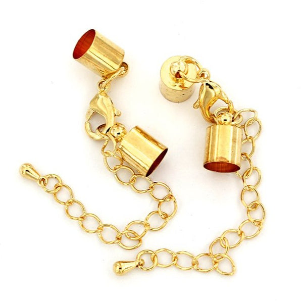 Gold Tone Extender Chain With Lobster Clasp, Chain Drop and 2 Cord Ends - 82mm x 3mm - 2 Pieces - Z921