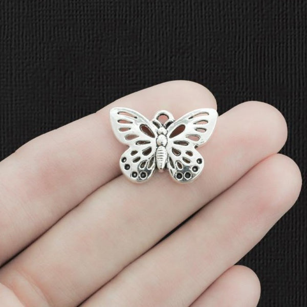 4 Butterfly Antique Silver Tone Charms - SC1398