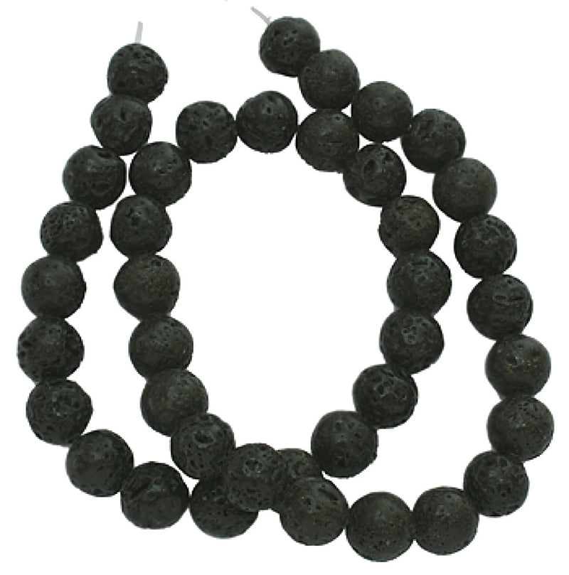 Perles Rondes de Lave Naturelle 8mm - Noir - 1 Rang 50 Perles - BD534