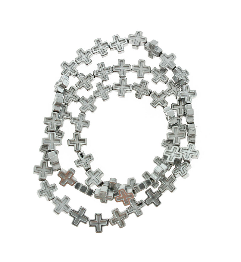 Croix Hématite Perles 6mm - Argent Vieilli - 10 Perles - BD1523
