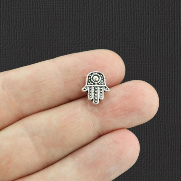 Hamsa Hand Spacer Beads 12mmx 10mm x 4mm - Antique Silver Tone - 15 Beads - SC6087