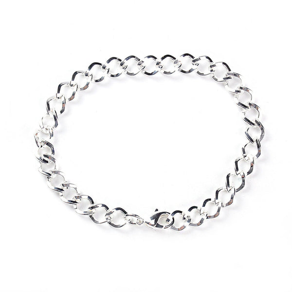 Antique Silver Tone Curb Chain Bracelet 8 3/8" - 7.0mm - 1 Bracelet - N409