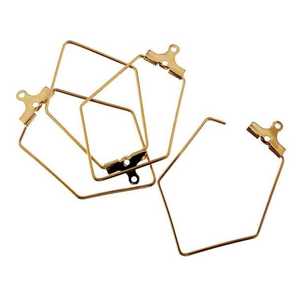 Gold Stainless Steel Earring Wires - Geometric Wine Charms Hoops - 35mm x 22mm - 4 Pieces 2 Pairs - FD787