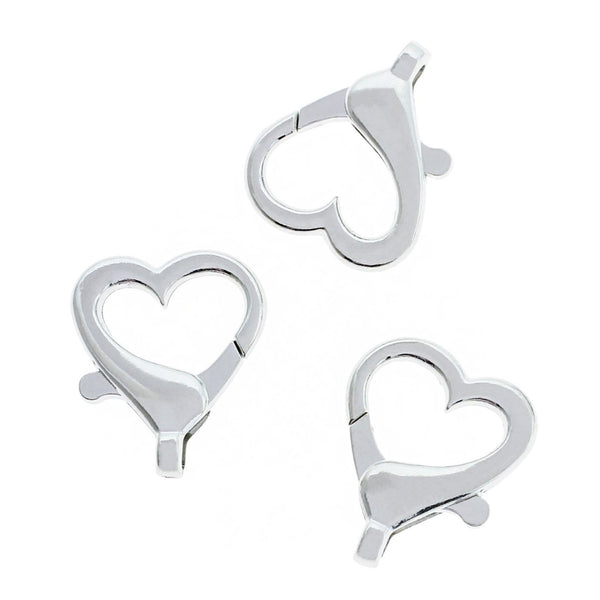 Porte-clés fermoir homard ton argent coeur - 26mm - 4 pièces - FD1025