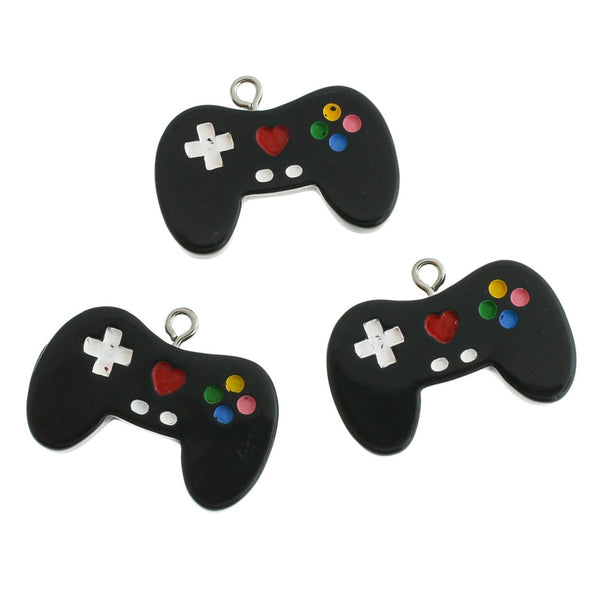 4 Black Game Controller Resin Charms - K530