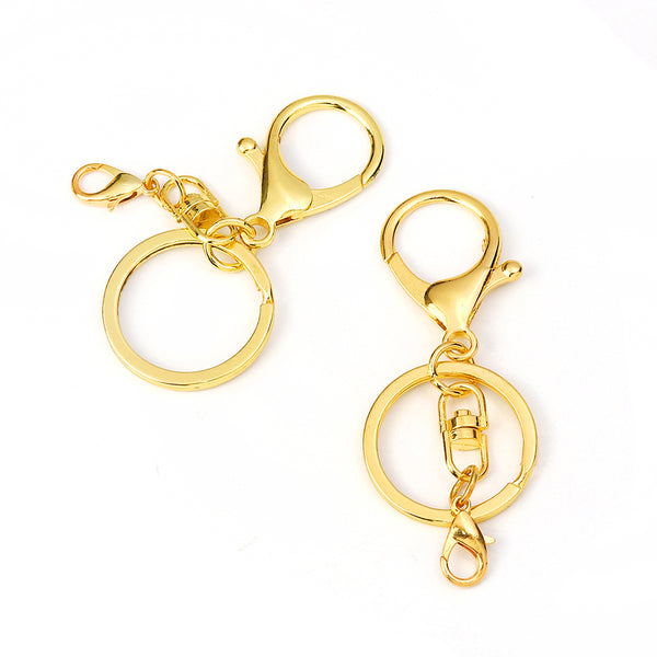 Gold Tone Key Ring With Lobster Clasp and Swivel Clasp - 77mm x 30mm - 1 Piece - Z827
