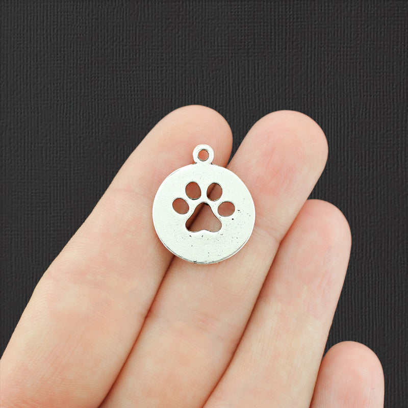 5 Dog Paw Antique Silver Tone Charms - SC3443