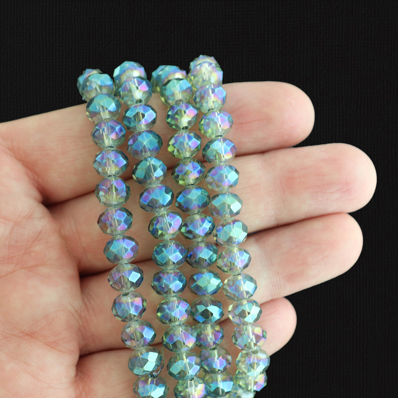 Faceted Glass Beads 8mm x 5mm - Metallic Light Blue - 1 Strand 70 Beads - BD1644