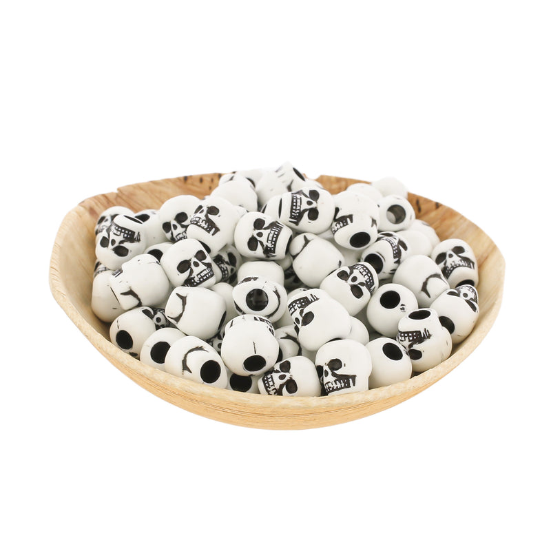Skull Acrylic Beads 10mm - Black and White - 50 Beads - BD1964