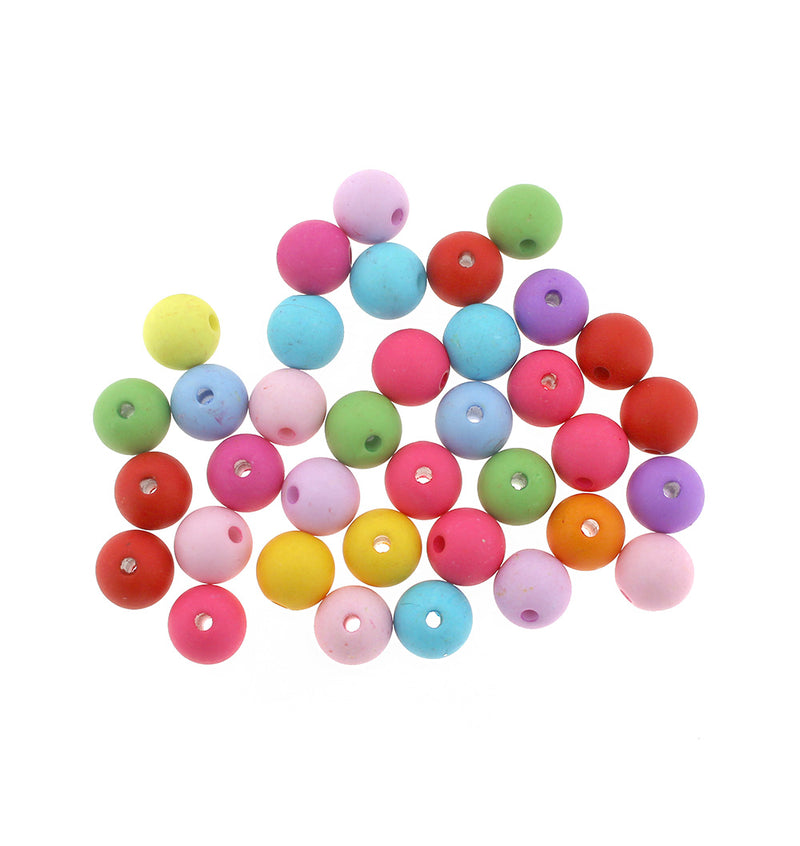 Perles acryliques rondes 10mm - Couleurs arc-en-ciel assorties - 50 perles - BD535