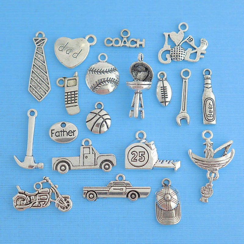 Father Charm Collection Antique Silver Tone 19 Charms - COL290